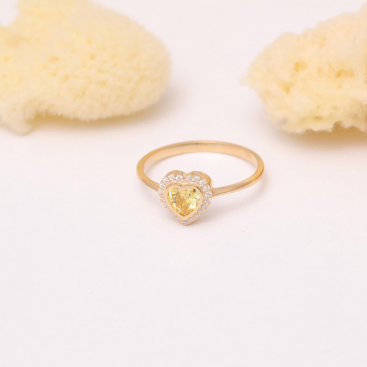 Yellow Topaz Bezel Heart Ring with Real Diamonds in 8K/10K/14K Solid Gold | Birthstone Jewelry