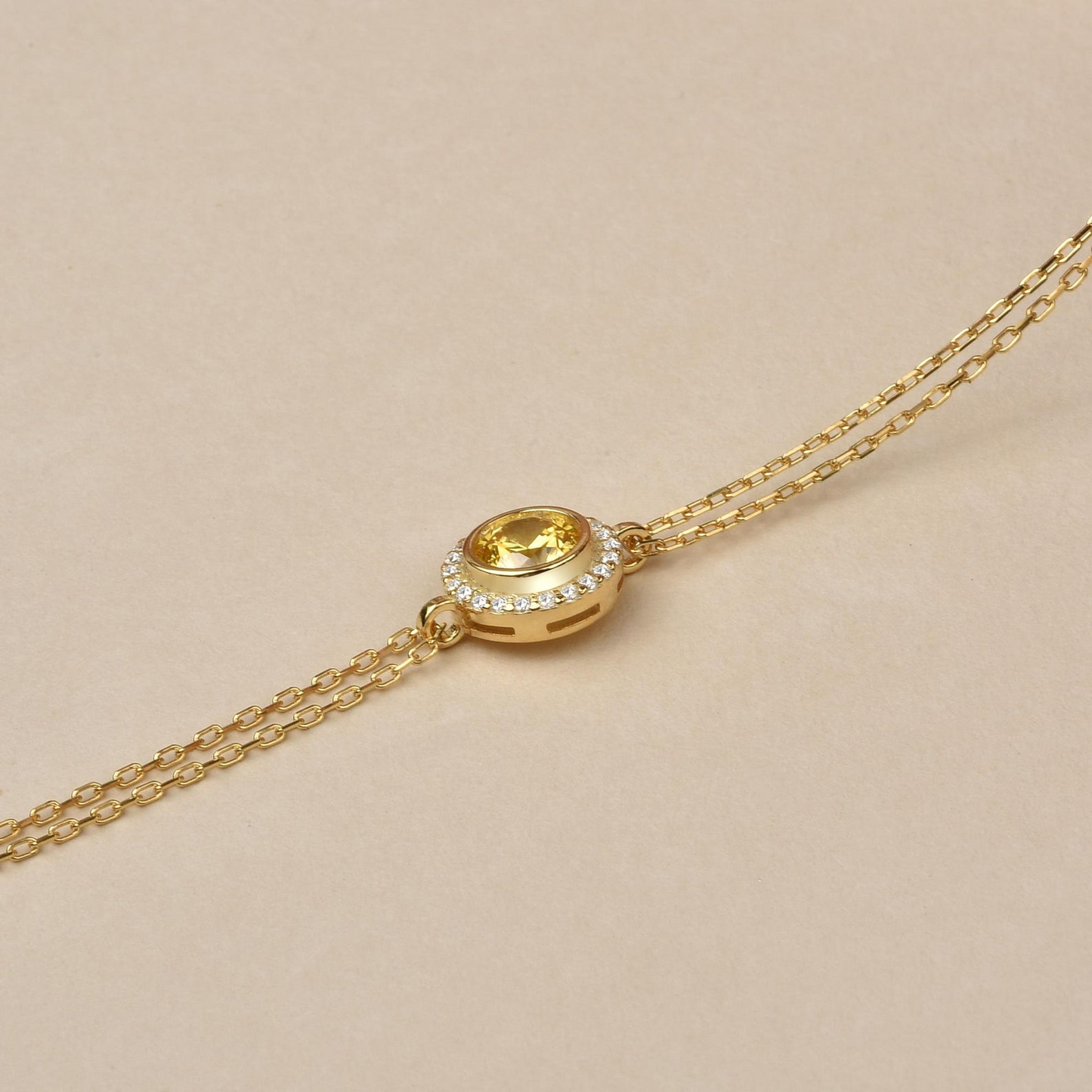 Yellow Topaz Round Bezel Bracelet in 8K/10K/14K Solid Gold with Real Diamonds, November Birthstone Jewelry