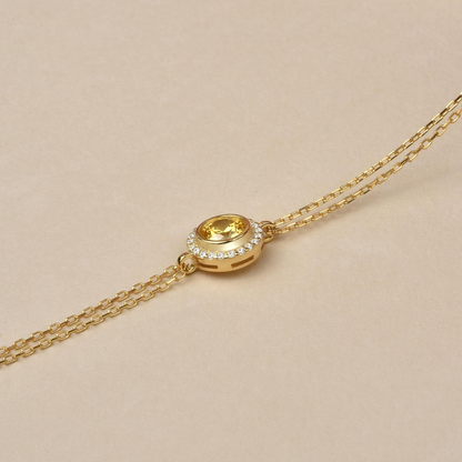 Yellow Topaz Round Bezel Bracelet in 8K/10K/14K Solid Gold with Real Diamonds, November Birthstone Jewelry