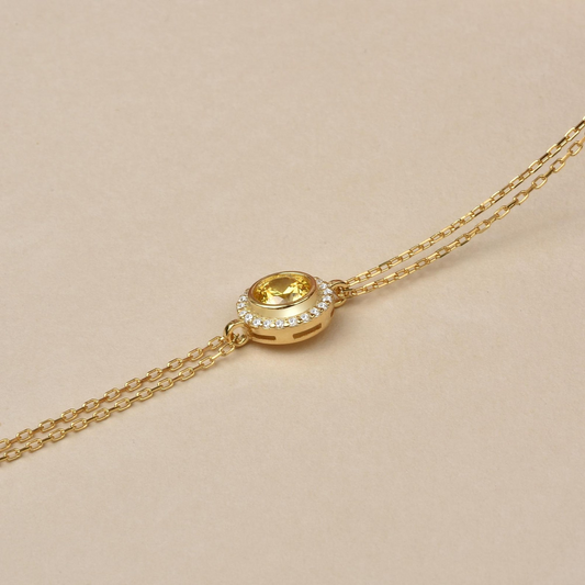 Yellow Topaz Round Bezel Bracelet in 8K/10K/14K Solid Gold with Real Diamonds, November Birthstone Jewelry