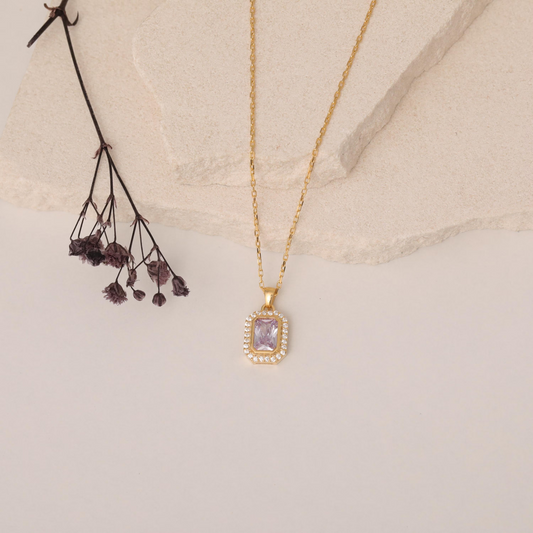 Rectangle Alexandrite Bezel Necklace in 8K/10K/14K Solid Gold Surrounded with Real Diamonds, June Birthstone Jewelry