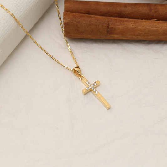 Cross Necklace with Real Diamonds in 14K Solid Gold, Handmade Faith Jewelry