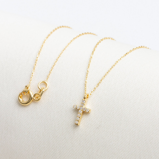 Cross Necklace with Real Diamonds in 14K Solid Gold, Religious Jewelry