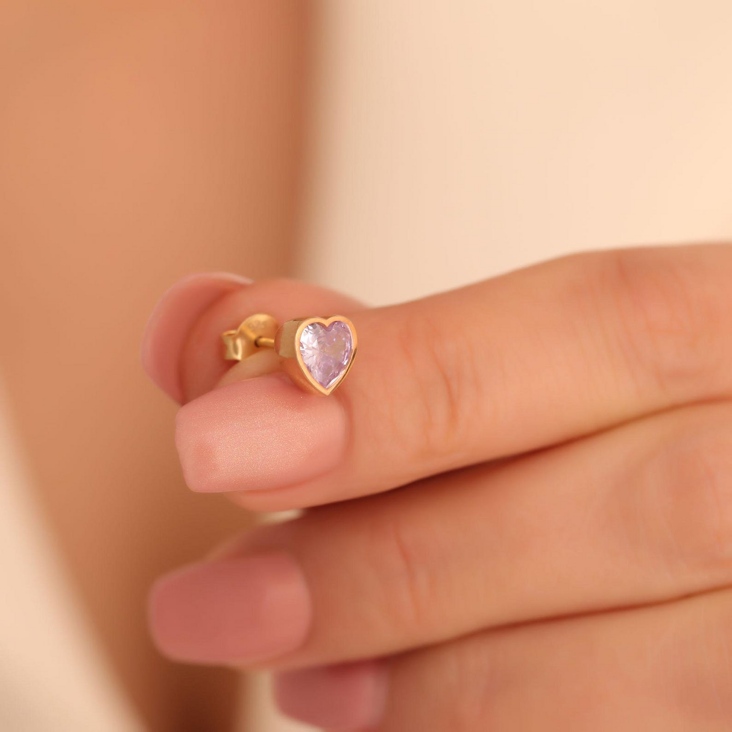Alexandrite Heart Bezel Cut Stud Earrings 10K/14K Solid Gold, June Birthstone Jewelry