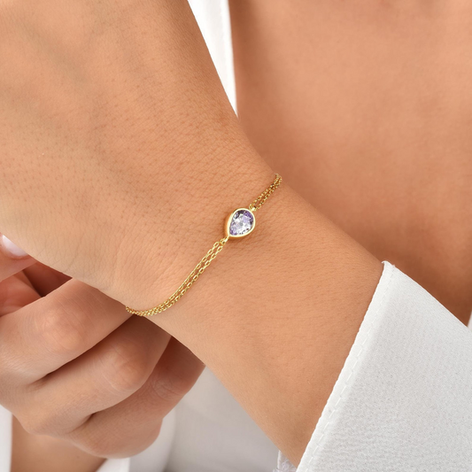 Alexandrite Drop Bezel Bracelet in 10K/14K Solid Gold, June Birthstone Jewelry