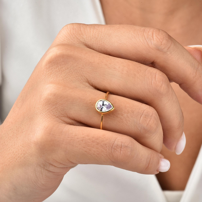 Alexandrite Drop Bezel Ring 8K/10K/14K Solid Gold, June Birthstone Jewelry