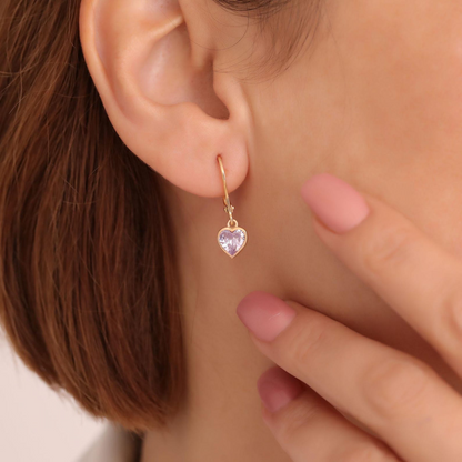 Alexandrite Bezel Heart Cut Dangle Earrings 14K Solid Gold, June Birthstone Jewelry