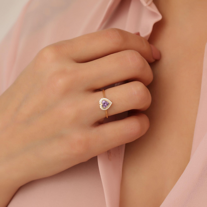 Amethyst Bezel Heart Ring with Real Diamonds in 8K/10K/14K Solid Gold | February Birthstone Jewelry