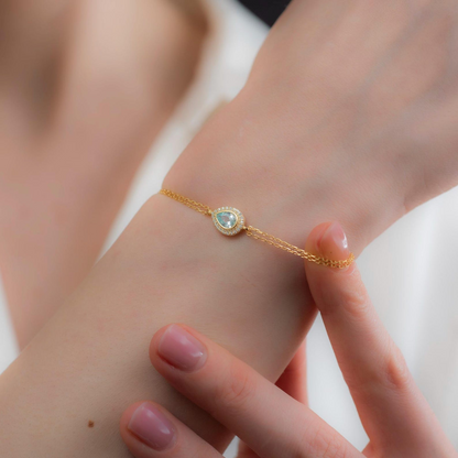 Aquamarine Bezel Drop Bracelet with Real Diamonds in 8K/10K/14K Solid Gold | March Birthstone Jewelry