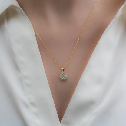Aquamarine Bezel Drop Necklace with Real Diamonds in 8K/10K/14K Solid Gold | March  Birthstone Jewelry