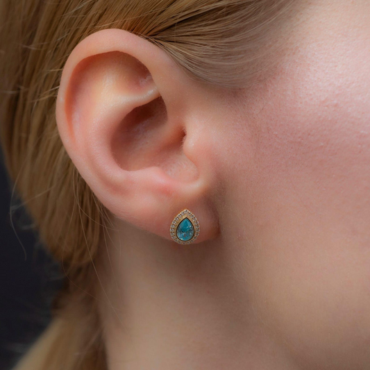 Aquamarine Bezel Drop Stud Earrings with Real Diamonds in 8K/10K/14K Solid Gold | March Birthstone Jewelry