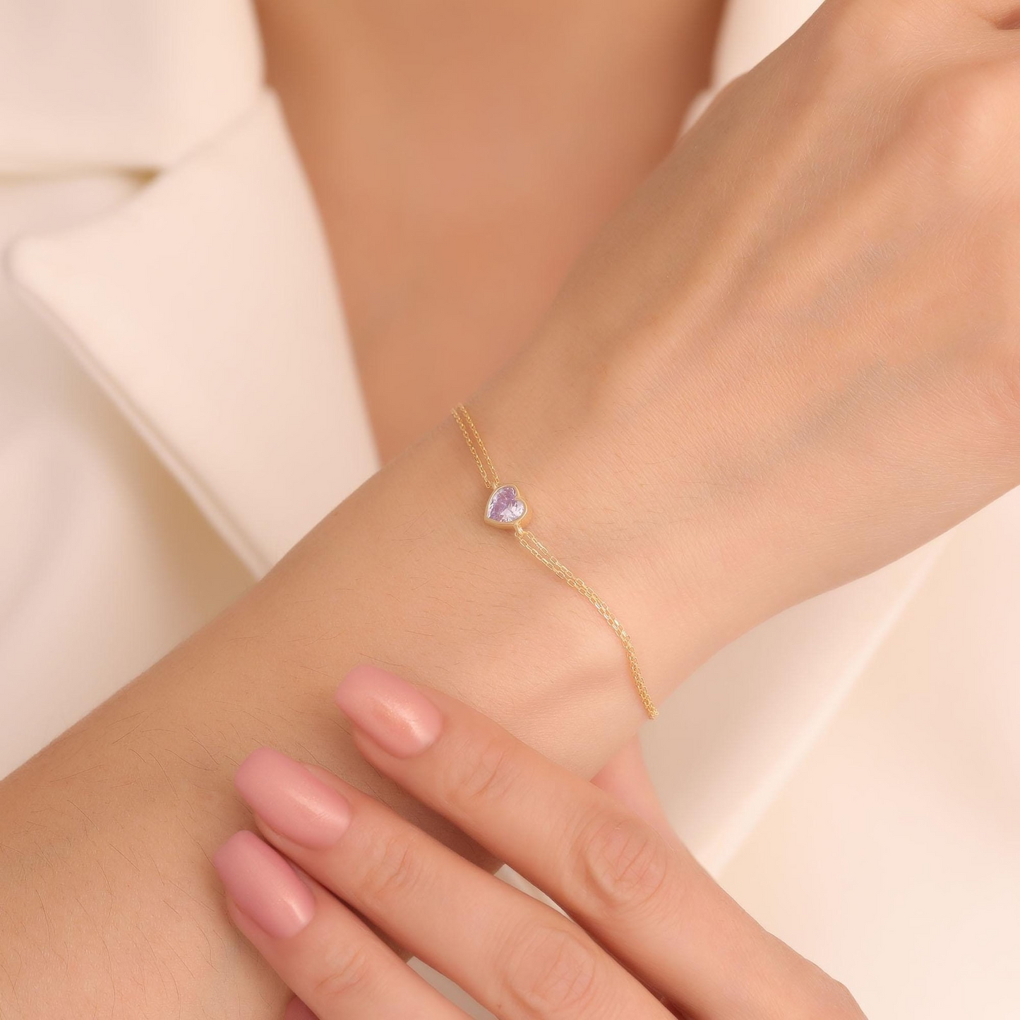 Heart Alexandrite Bezel Bracelet in 10K/14K Solid Gold | June Birthstone