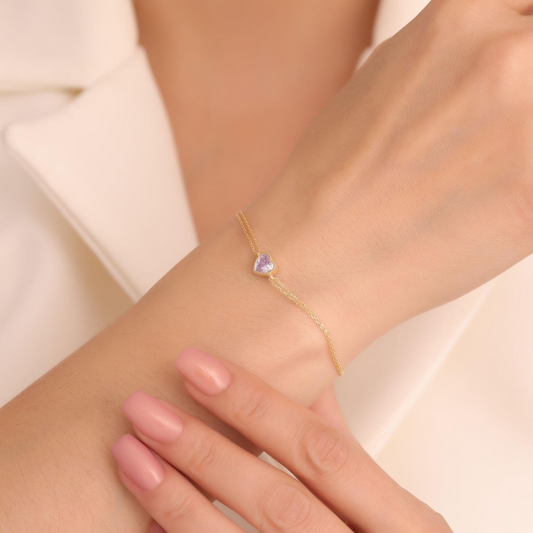 Heart Alexandrite Bezel Bracelet in 10K/14K Solid Gold | June Birthstone