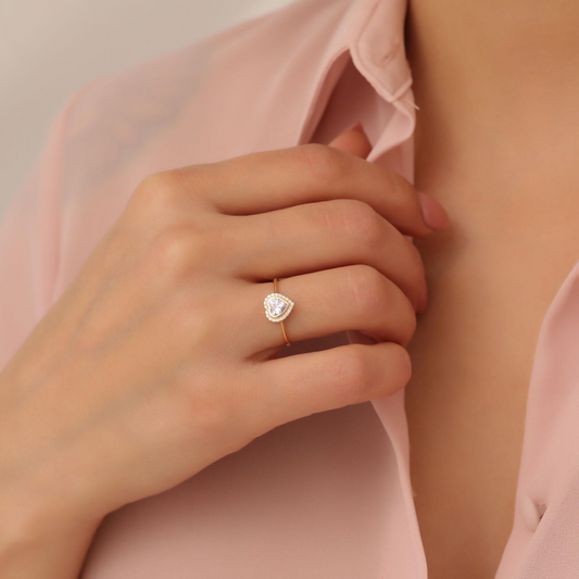 Alexandrite Bezel Heart Ring with Real Diamonds in 8K/10K/14K Solid Gold | June Birthstone Jewelry