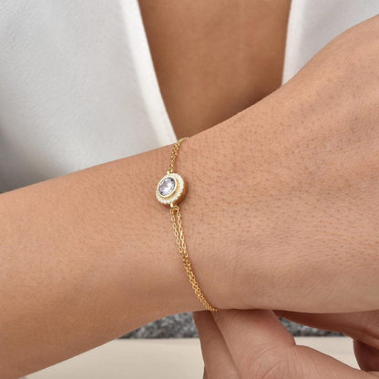 Alexandrite Round Bezel Bracelet in 8K/10K/14K Solid Gold with Real Diamonds, June Birthstone Jewelry