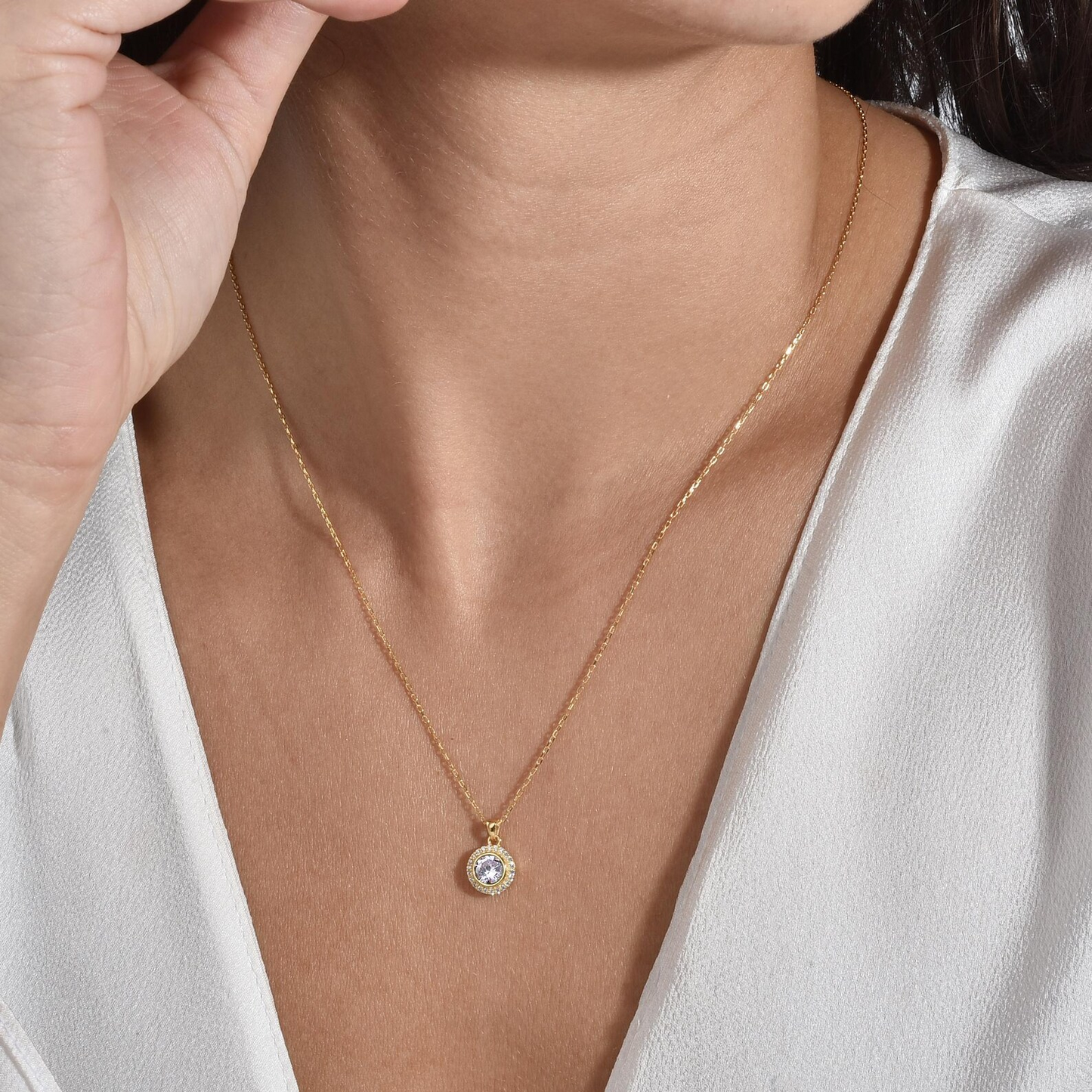 Alexandrite Round Bezel Necklace in 8K/10K/14K Solid Gold with Real Diamonds, June Birthstone Jewelry