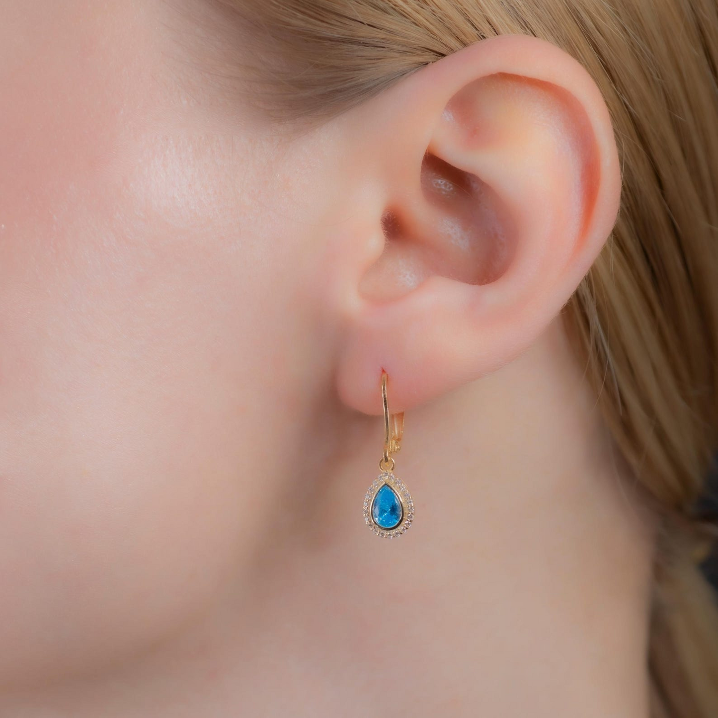 Blue Topaz Bezel Drop Dangle Earrings with Real Diamonds in 8K/10K/14K Solid Gold | December Birthstone Jewelry