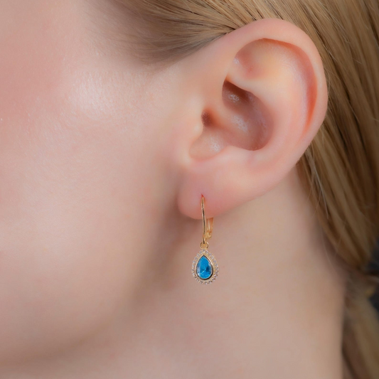 Blue Topaz Bezel Drop Dangle Earrings with Real Diamonds in 8K/10K/14K Solid Gold | December Birthstone Jewelry