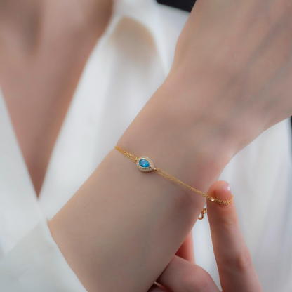Blue Topaz Bezel Drop Bracelet with Real Diamonds in 8K/10K/14K Solid Gold | December  Birthstone Jewelry