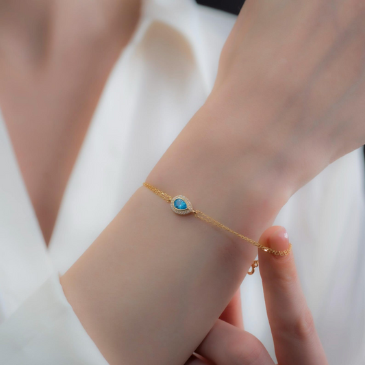 Blue Topaz Bezel Drop Bracelet with Real Diamonds in 8K/10K/14K Solid Gold | December  Birthstone Jewelry
