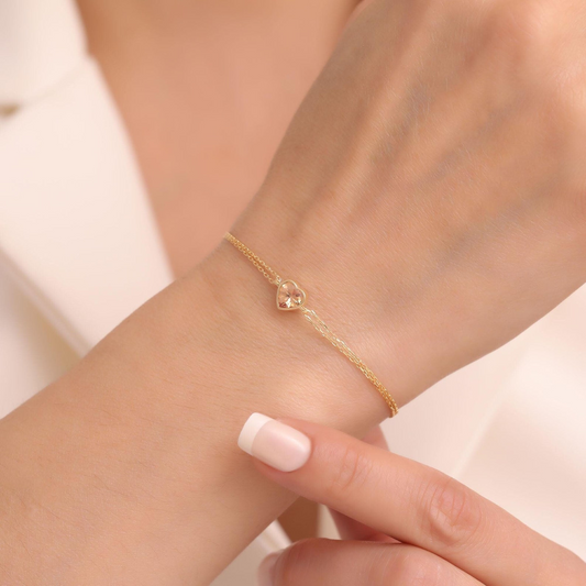 Heart Citrine Bezel Bracelet in 10K/14K Solid Gold | November Birthstone