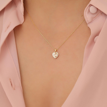 Citrine Bezel Heart Necklace with Real Diamonds in 8K/10K/14K Solid Gold | November Birthstone Jewelry