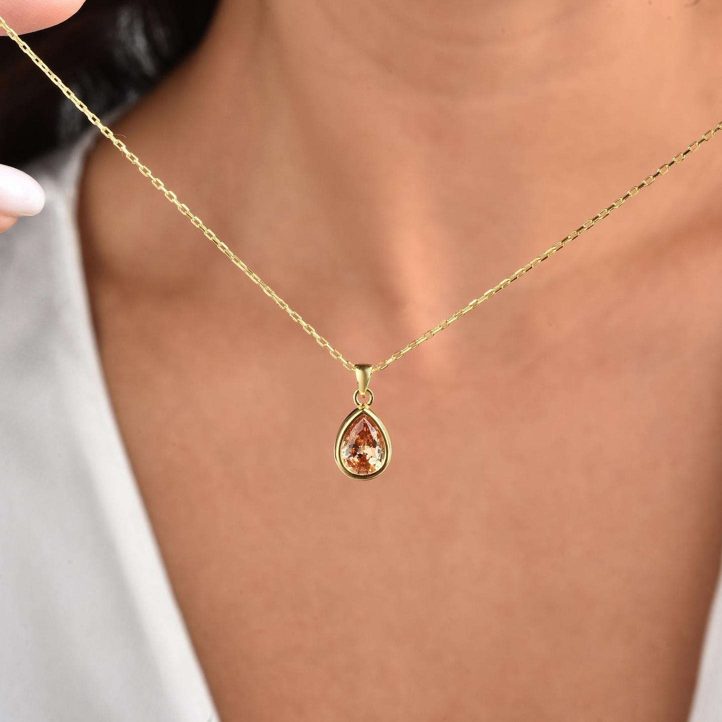Citrine Bezel Drop Necklace 10K/14K Solid Gold, November Birthstone Jewelry