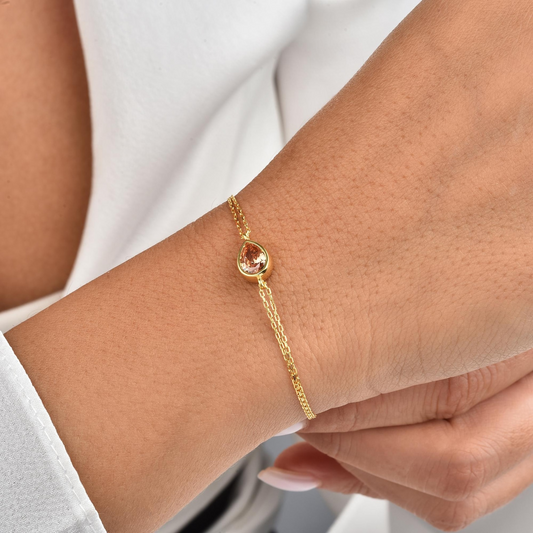 Citrine Drop Bezel Bracelet in 10K/14K Solid Gold, November Birthstone Jewelry