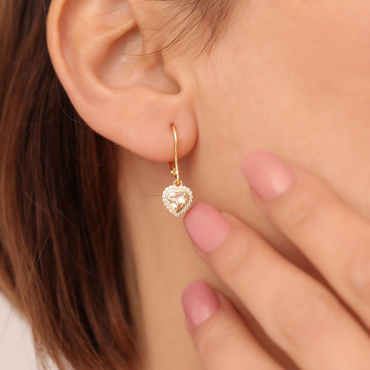 Citrine Bezel Heart Dangle Earrings with Real Diamonds in 8K/10K/14K Solid Gold | November Birthstone Jewelry