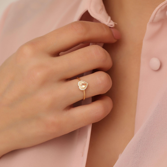 Citrine Bezel Heart Ring with Real Diamonds in 8K/10K/14K Solid Gold | November Birthstone Jewelry