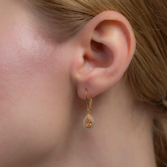 Citrine Bezel Drop Dangle Earrings with Real Diamonds in 8K/10K/14K Solid Gold | November Birthstone Jewelry
