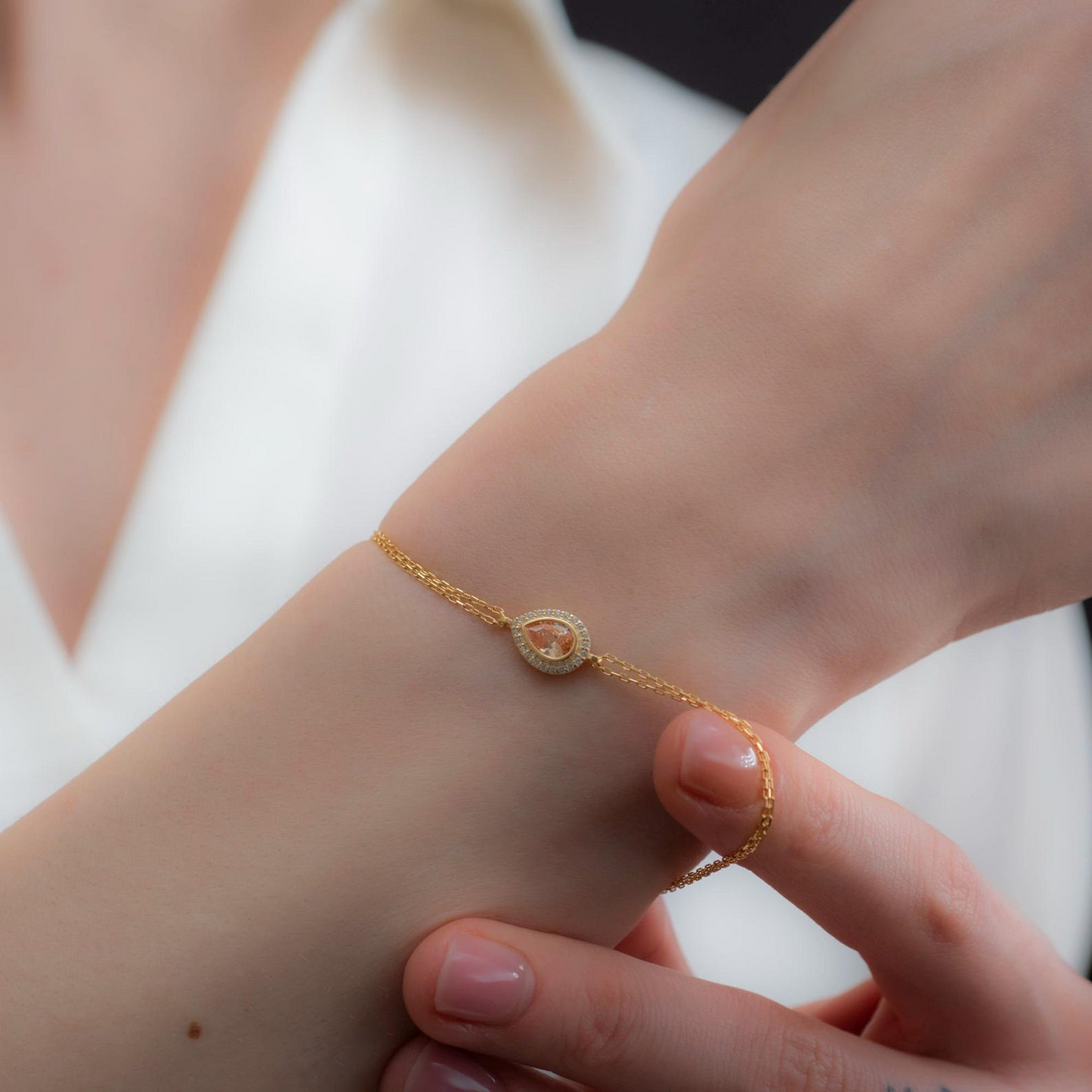 Citrine Bezel Drop Bracelet with Real Diamonds in 8K/10K/14K Solid Gold | November Birthstone Jewelry