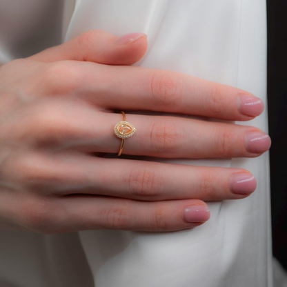 Citrine Bezel Drop Ring with Real Diamonds in 8K/10K/14K Solid Gold | November Birthstone Jewelry