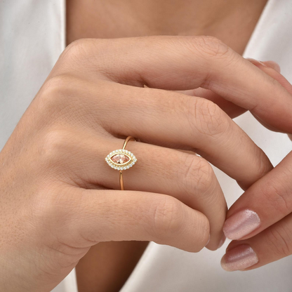 Citrine Bezel Marquise Ring with Real Diamonds in 8K/10K/14K Solid Gold | November Birthstone Jewelry