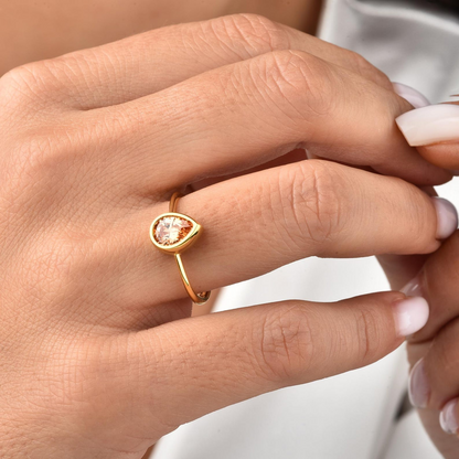 Citrine Drop Bezel Ring 8K/10K/14K Solid Gold, November Birthstone Jewelry