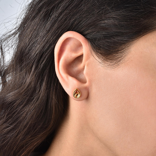 Citrine Drop Bezel Stud Earrings in 10K/14K Solid Gold, November Birthstone Jewelry