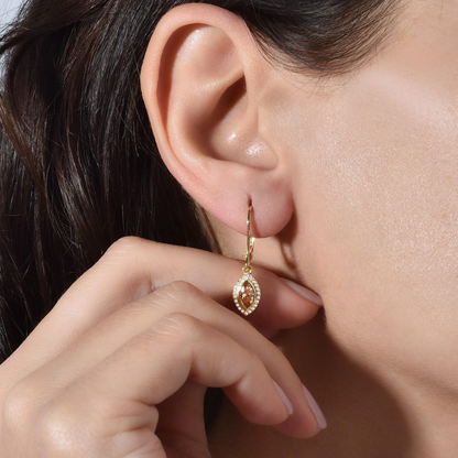 Citrine Bezel Marquise Dangle Earrings with Real Diamonds in 8K/10K/14K Solid Gold | November Birthstone Jewelry