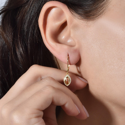 Citrine Bezel Marquise Dangle Earrings with Real Diamonds in 8K/10K/14K Solid Gold | November Birthstone Jewelry