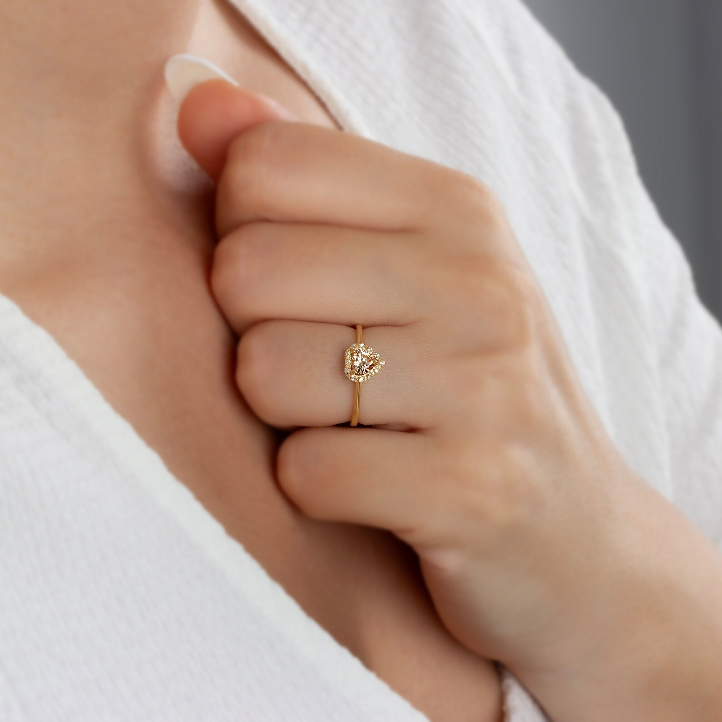 Citrine Bezel Heart Ring with Real Diamonds Halo in 8K/10K/14K Solid Gold | November Birthstone Jewelry
