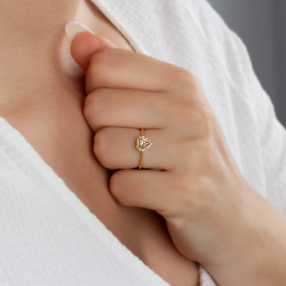 Citrine Bezel Heart Ring with Real Diamonds Halo in 8K/10K/14K Solid Gold | November Birthstone Jewelry