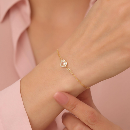 Citrine Bezel Heart Bracelet with Real Diamonds in 8K/10K/14K Solid Gold | November Birthstone Jewelry