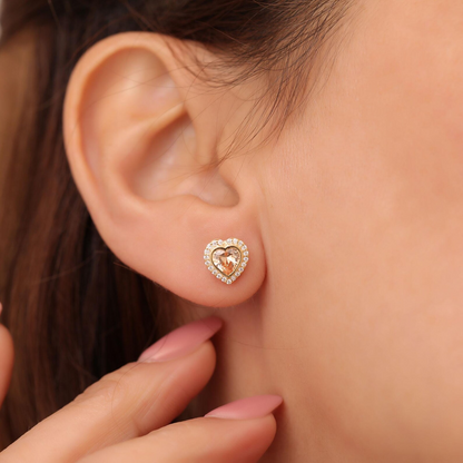 Citrine Bezel Heart Stud Earrings with Real Diamonds in 10K/14K Solid Gold | November Birthstone Jewelry