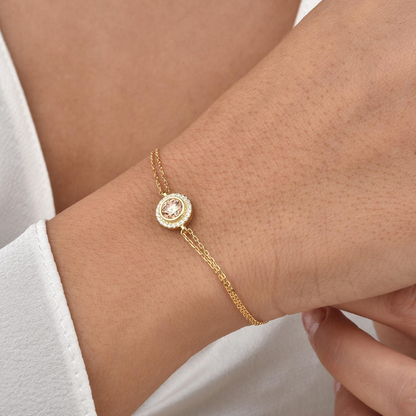 Citrine Round Bezel Bracelet in 8K/10K/14K Solid Gold with Real Diamonds, November Birthstone Jewelry