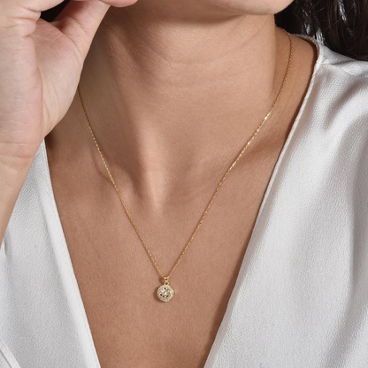 Citrine Round Bezel Necklace in 8K/10K/14K Solid Gold with Real Diamonds, November Birthstone Jewelry