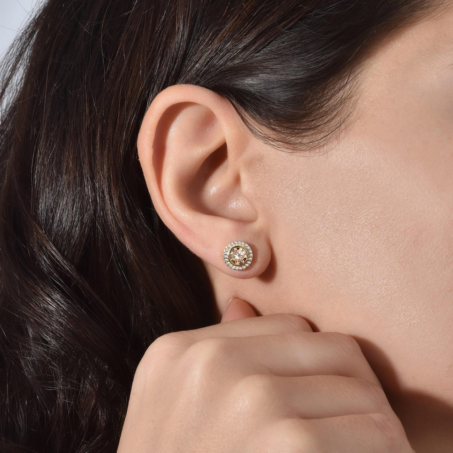 Citrine Round Bezel Stud Earrings in 8K/10K/14K Solid Gold with Real Diamonds, November Birthstone Jewelry