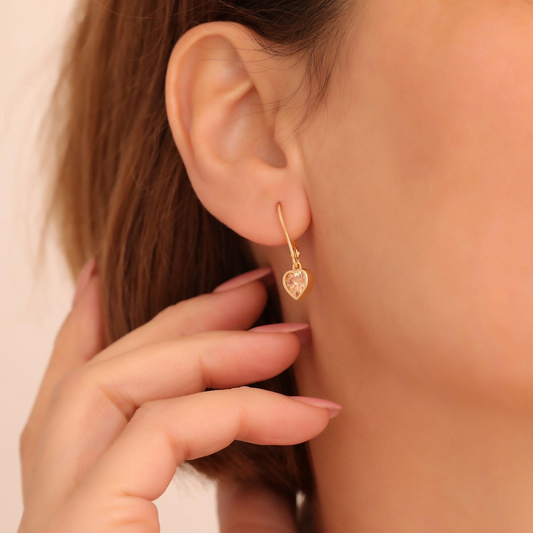 Citrine Heart Cut Bezel Dangle Earrings 14K Solid Gold, November Birthstone Jewelry