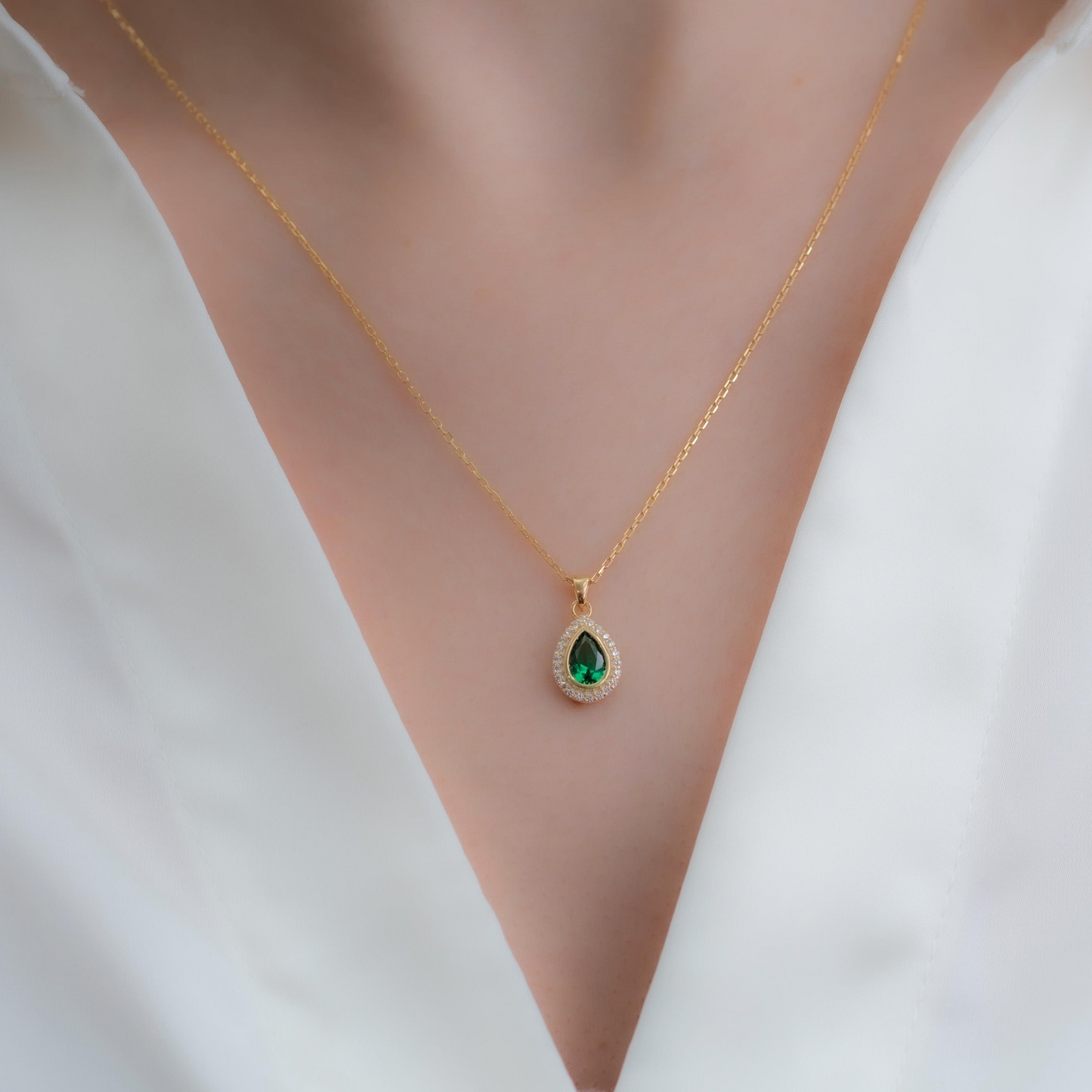Emerald Bezel Drop Necklace with Real Diamonds in 8K/10K/14K Solid Gold | May  Birthstone Jewelry