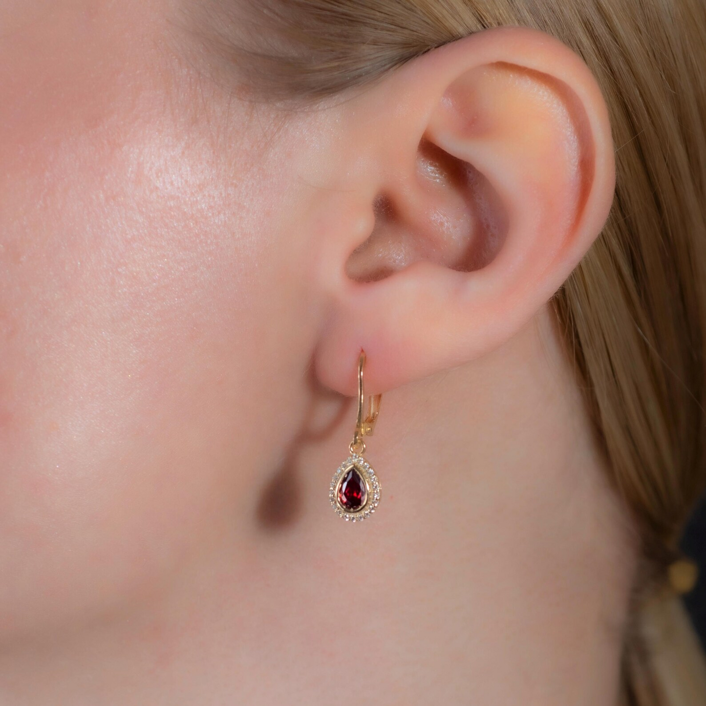 Garnet Bezel Drop Dangle Earrings with Real Diamonds in 8K/10K/14K Solid Gold | January Birthstone Jewelry