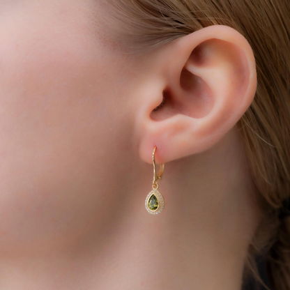 Peridot Bezel Drop Dangle Earrings with Real Diamonds in 8K/10K/14K Solid Gold | August Birthstone Jewelry