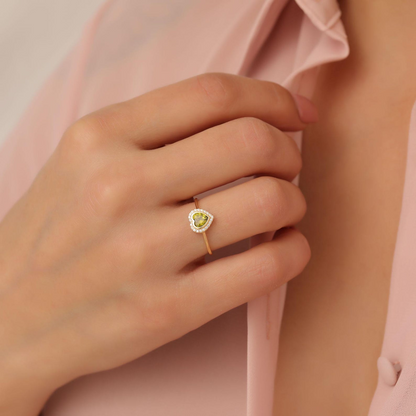 Peridot Bezel Heart Ring with Real Diamonds in 8K/10K/14K Solid Gold | August Birthstone Jewelry